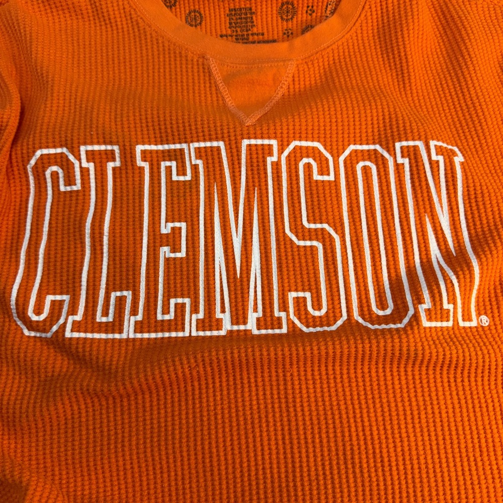 Clemson Tigers Shirt Womens 2XL Pressbox Orange Waffle Knit Thermal Long Sleeve